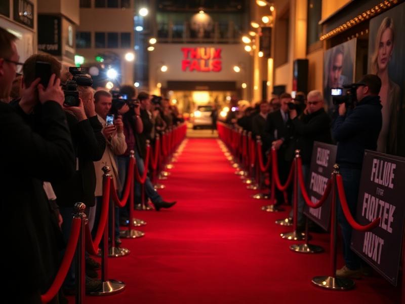 Hollywood red carpet premiere with photographers and spotlights