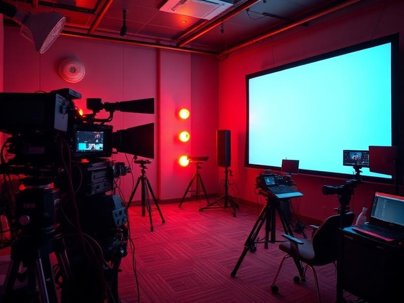 Christopher Nolan - Film director viewing room with large screen and editing equipment