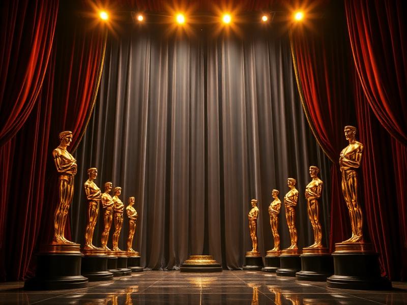 Christopher Nolan - Academy Awards ceremony stage with golden statues