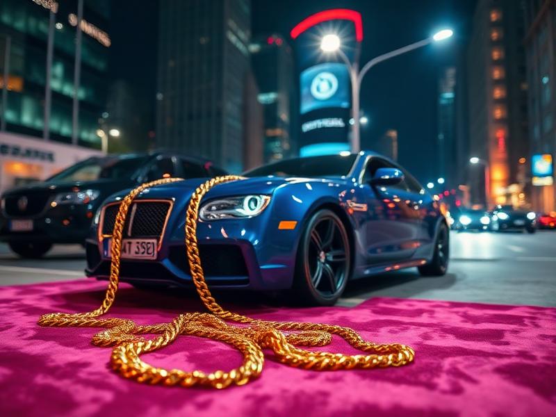 Drake - Luxury hip hop lifestyle with gold jewelry and luxury car