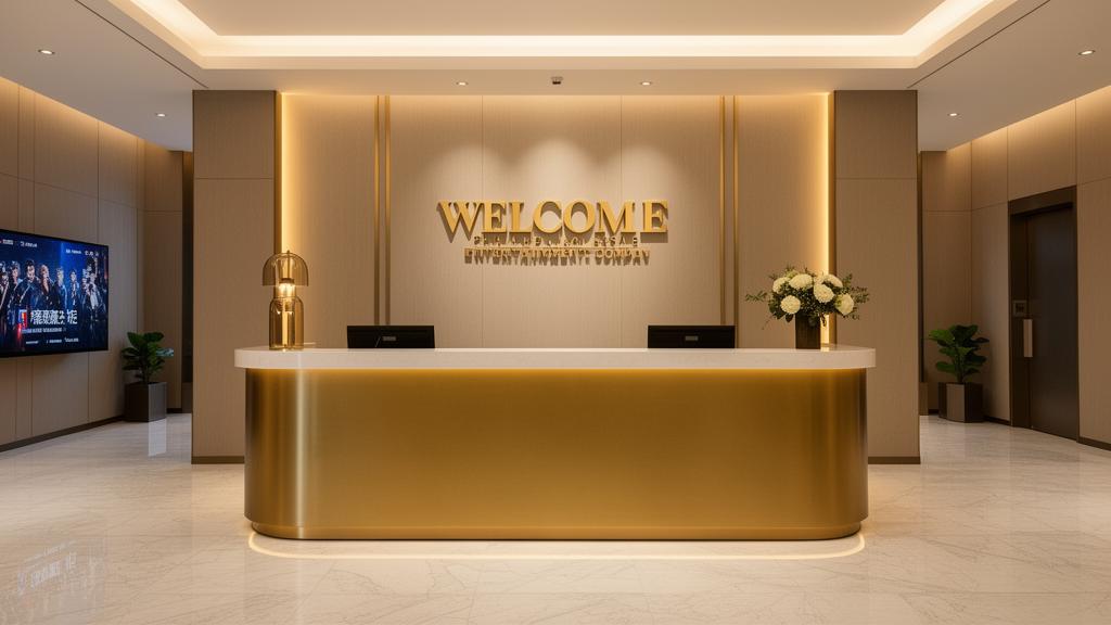 PhotosCelebrities welcome desk in entertainment company lobby