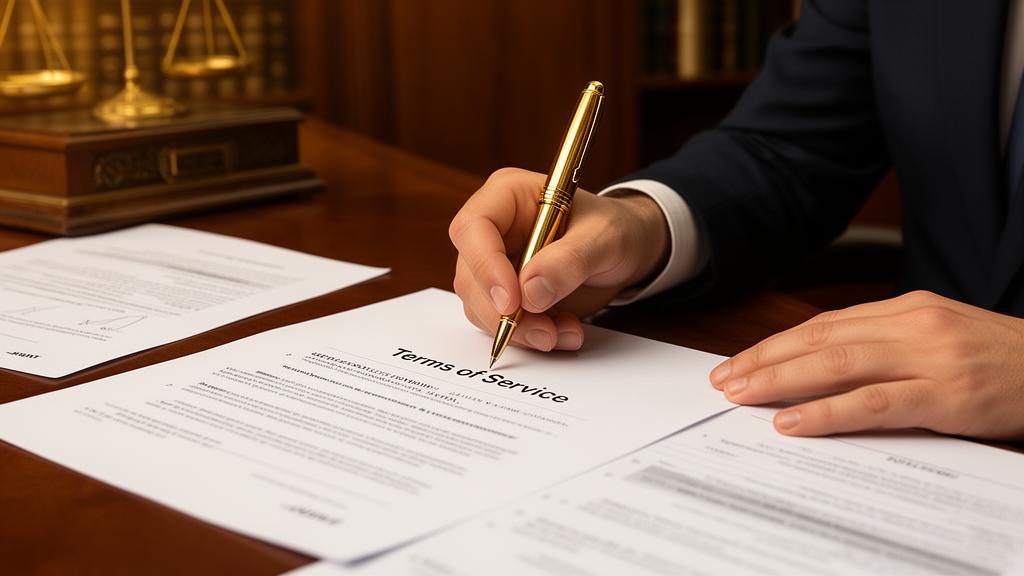 Professional contract signing scene with terms of service document